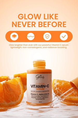 Vitamin C serum with orange slices, lightweight & radiance-boosting for glowing skin