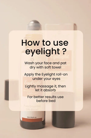 Eyelight roll-on essential oil blend for under eyes, apply before bed for puffiness relief