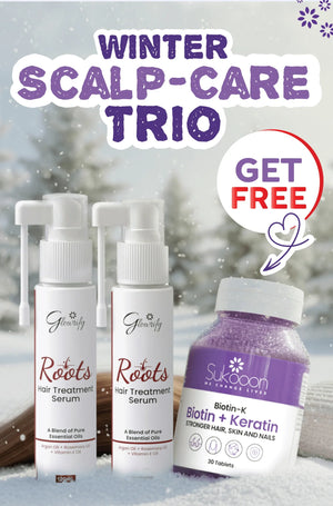 Winter scalp care trio: hair treatment serums + biotin keratin tablets for stronger hair, skin & nails
