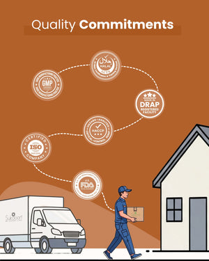 Delivery person carrying certified wellness products from GMP, Halal, ISO, FDA, DRAP & HACCP compliant facility