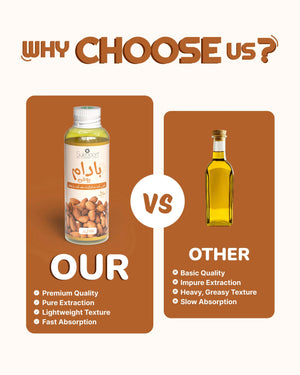 Sukoon almond oil vs other oils: premium quality, pure extraction, lightweight & fast absorption