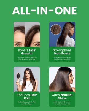 All-in-one hair care: boosts growth, strengthens roots, reduces fall, adds natural shine for healthy, glossy hair
