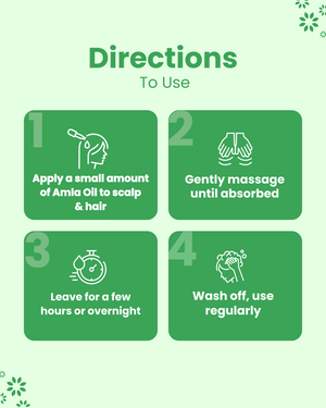 Amla Oil usage guide: apply to scalp & hair, massage, leave overnight, wash off — natural hair care steps