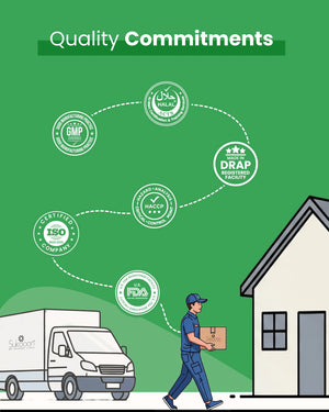 Delivery person carrying certified natural wellness products from GMP, ISO, Halal, FDA & DRAP registered facility