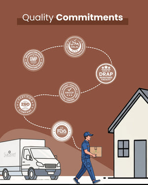 Delivery person carrying certified wellness products from GMP, ISO, Halal, DRAP, FDA facilities to home