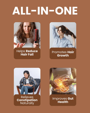 All-in-one natural wellness solution for hair growth, reduced hair fall, gut health, and constipation relief