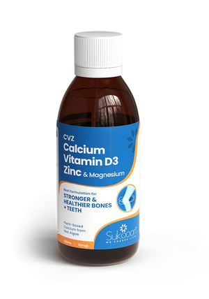 CVZ Calcium Vitamin D3 Zinc Magnesium syrup for stronger bones & teeth, plant-based formula