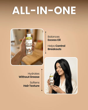 All-in-one jojoba oil for skin & hair: balances oil, controls breakouts, hydrates without grease, softens texture