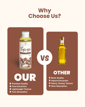 Sukoon jojoba oil vs other brands: premium quality, pure extraction, lightweight texture, fast absorption