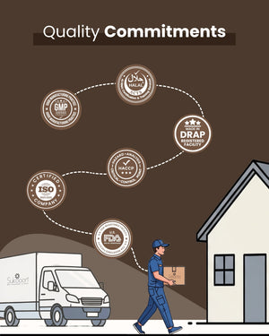 Delivery person carrying certified wellness products from GMP, ISO, Halal, DRAP & FDA registered facility