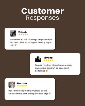 Customer reviews for mustard oil: hair growth, scalp health, and reduced hair fall benefits