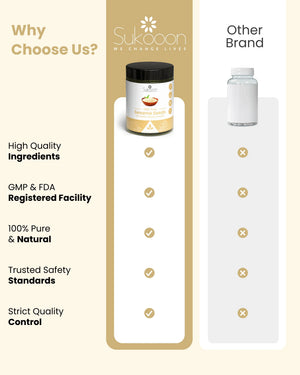 Sukooon 100% pure sesame seeds supplement vs other brand, highlighting quality, natural ingredients, and safety certifications