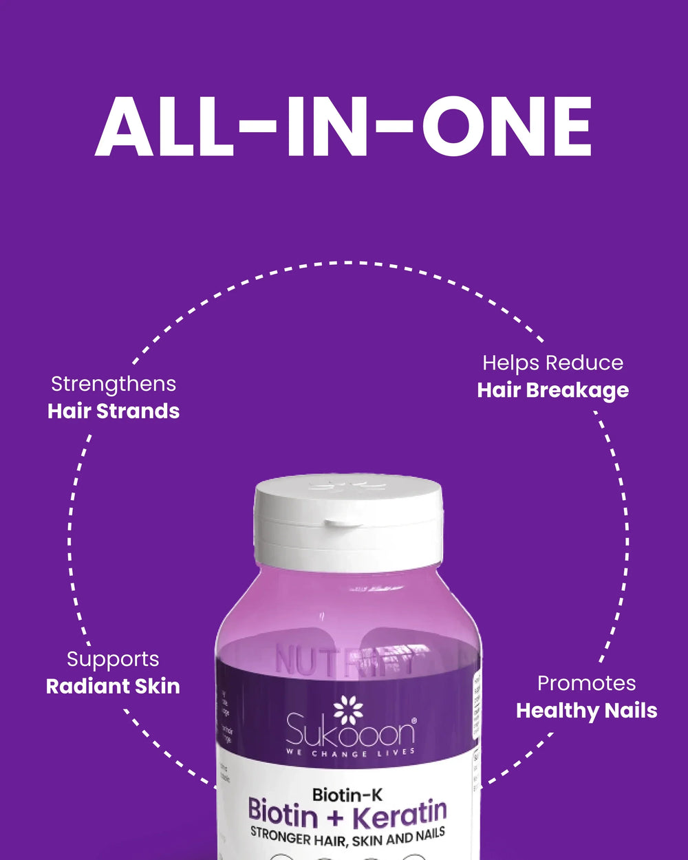 Biotin + Keratin supplement for stronger hair, skin, and nails — supports radiant skin, reduces breakage, promotes healthy nails