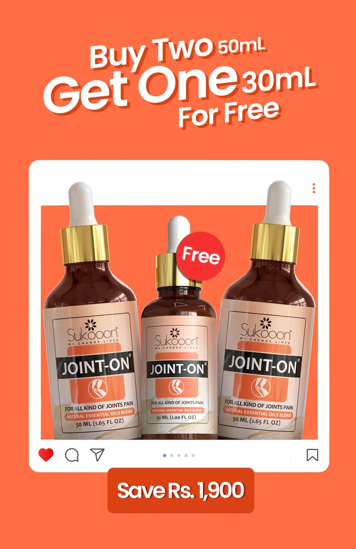 Buy two 50ml, get one 30ml free Joint-On natural essential oils blend for joint pain relief