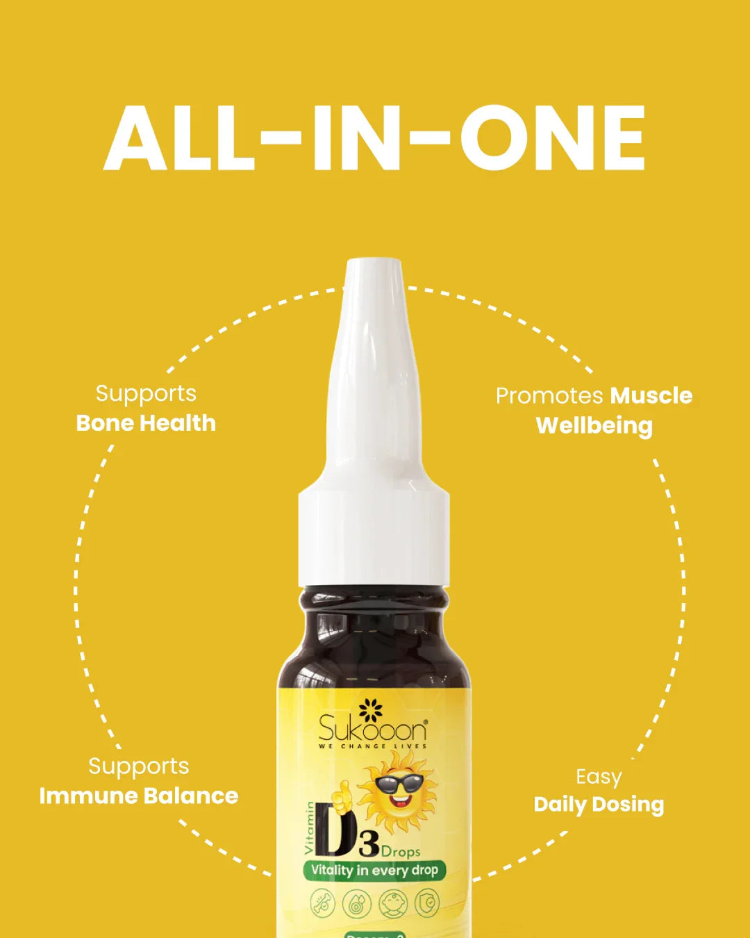 Sukooon Vitamin D3 Drops for bone health, immune balance & muscle wellbeing – easy daily dosing