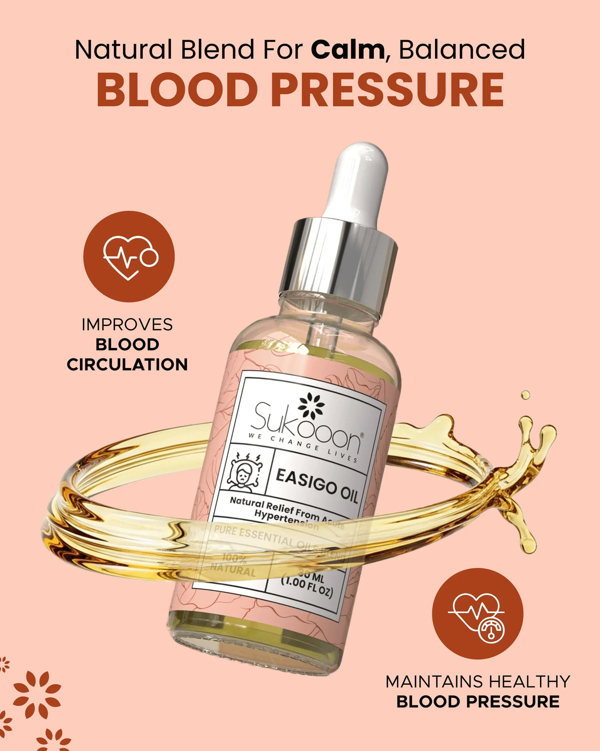 Easigo Oil natural blend for calm, balanced blood pressure — improves circulation, maintains healthy BP