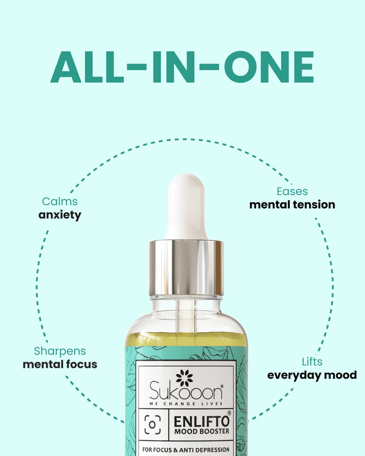 Sukoon Enlifto Mood Booster dropper bottle for focus & anti-depression, calms anxiety, lifts mood