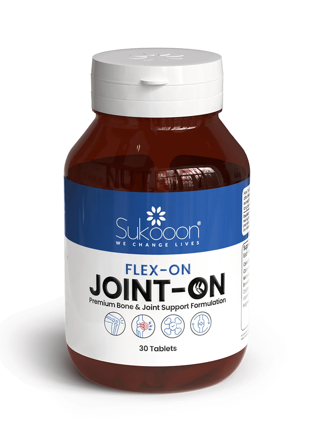 Flex-On Joint-On premium bone and joint support tablets, 30-count bottle for wellness and mobility