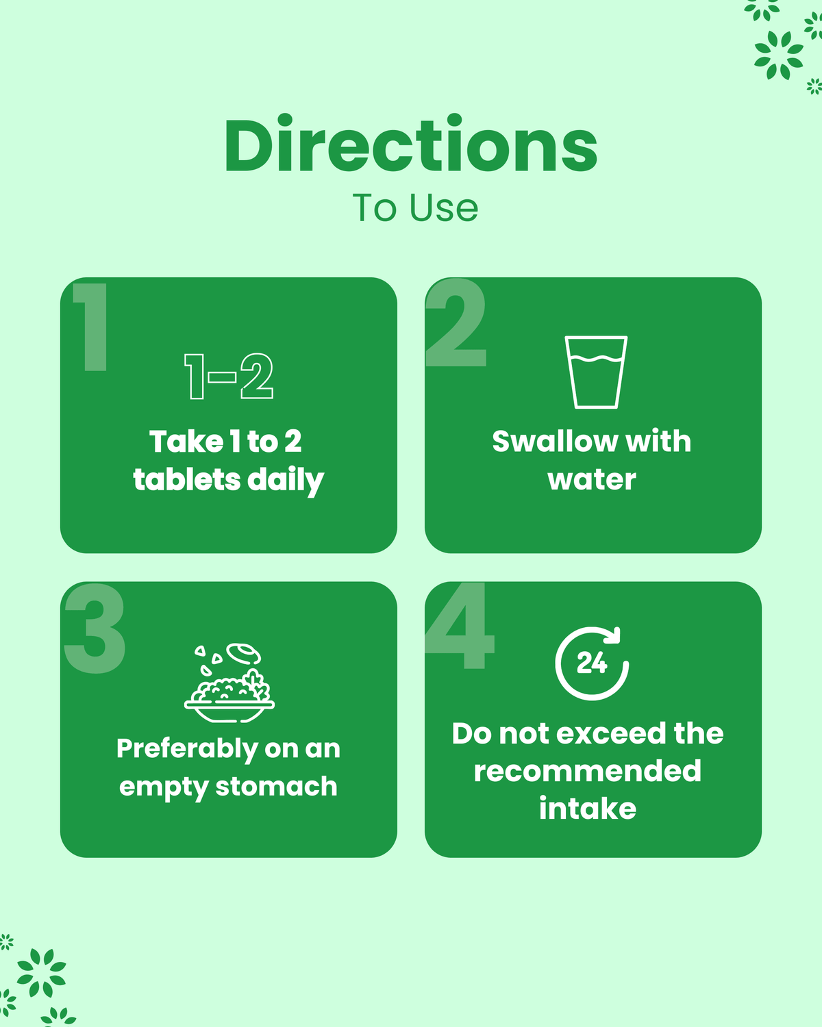 How to use wellness tablets: take 1-2 daily with water, preferably empty stomach, don’t exceed recommended dose