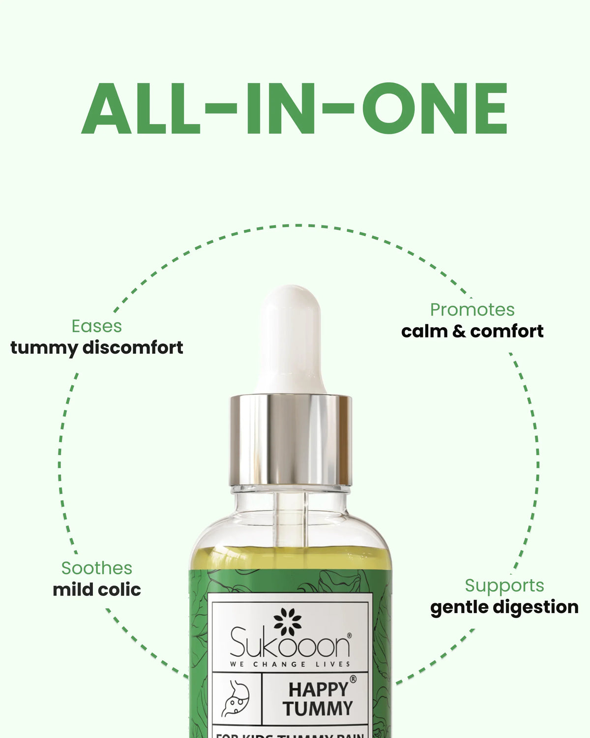 Sukoon Happy Tummy natural oil for kids, eases tummy discomfort, soothes colic, promotes calm & gentle digestion