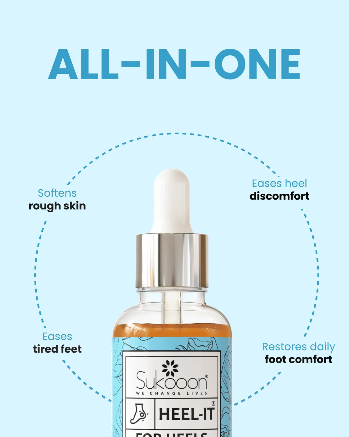 All-in-one heel care oil softens rough skin, eases discomfort, restores foot comfort
