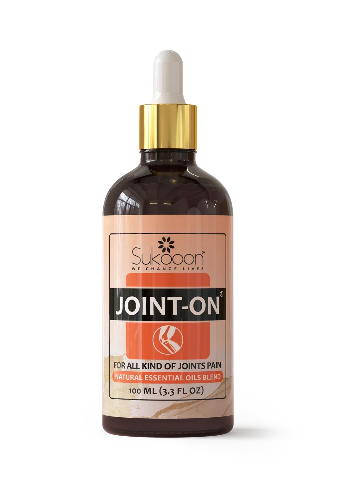Sukooon Joint-On natural essential oils blend for joint pain relief, 100ml bottle with dropper