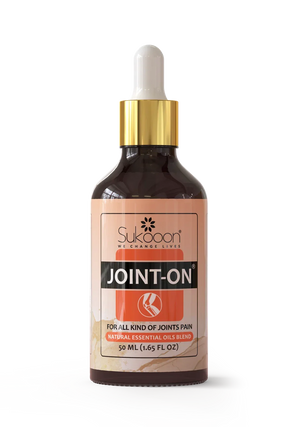 50ml brown dropper bottle labeled Joint-On natural essential oils blend for joint pain