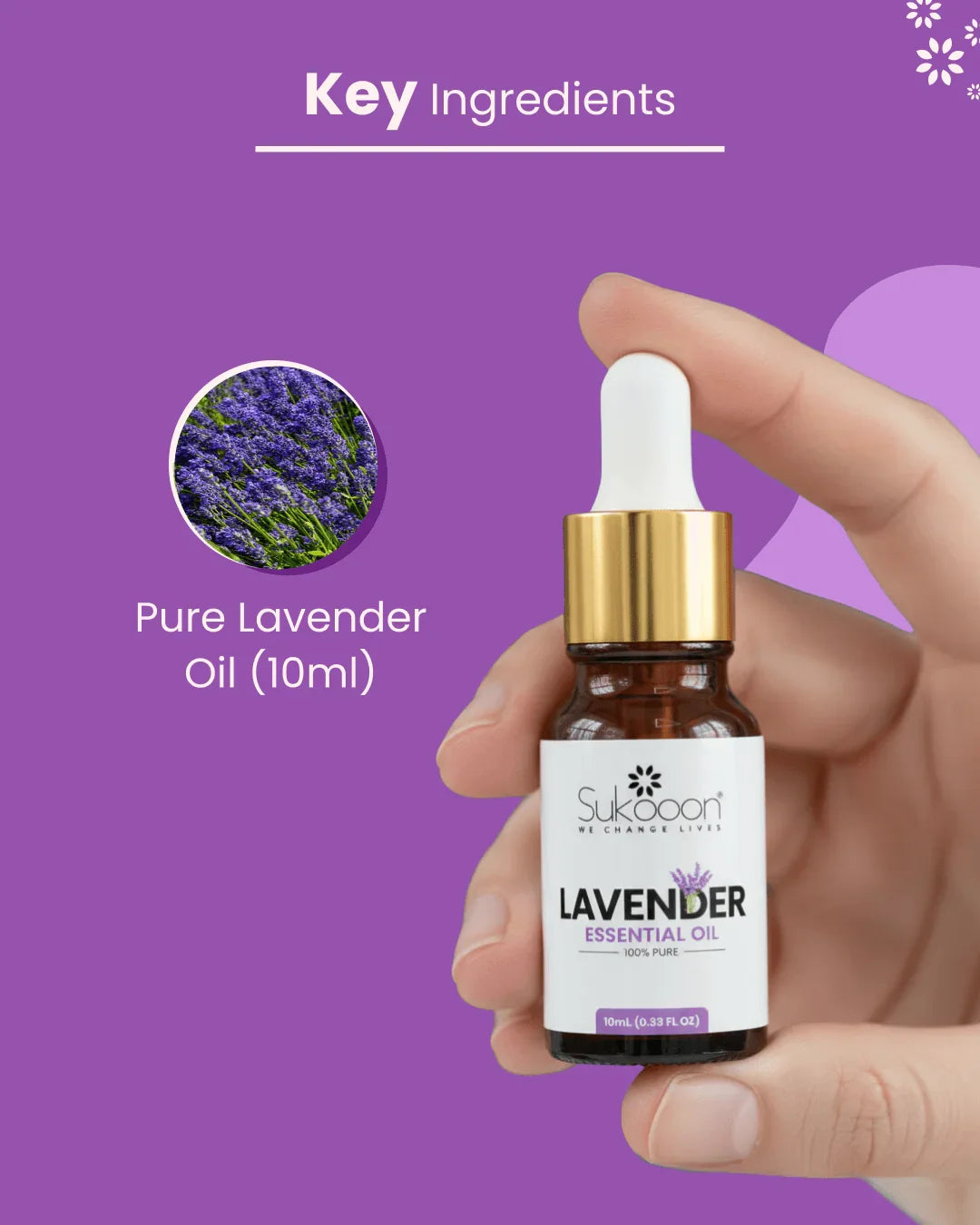 Pure lavender essential oil 10ml bottle with dropper, natural wellness product for aromatherapy and relaxation