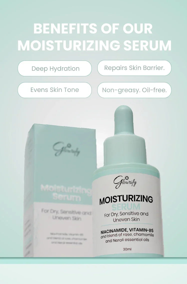 Glowrify Moisturizing Serum for dry, sensitive skin with niacinamide, vitamin B5 & essential oils