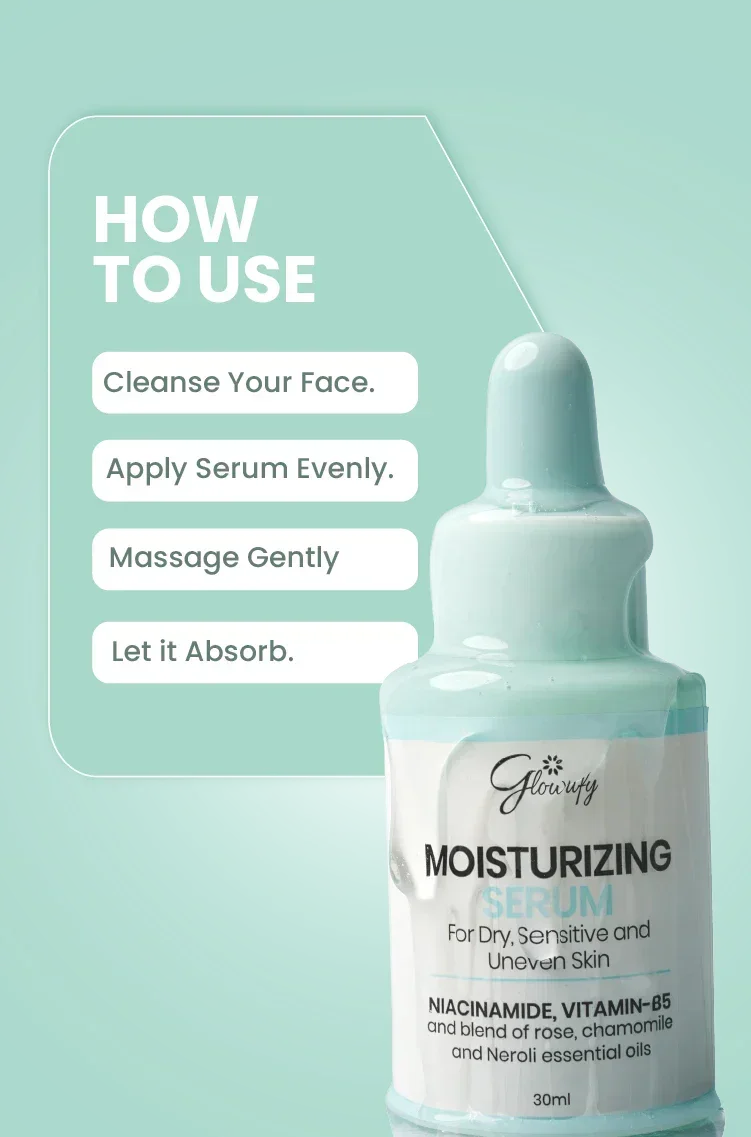 Moisturizing serum for dry, sensitive skin with niacinamide, vitamin B5 & essential oils — how to use guide