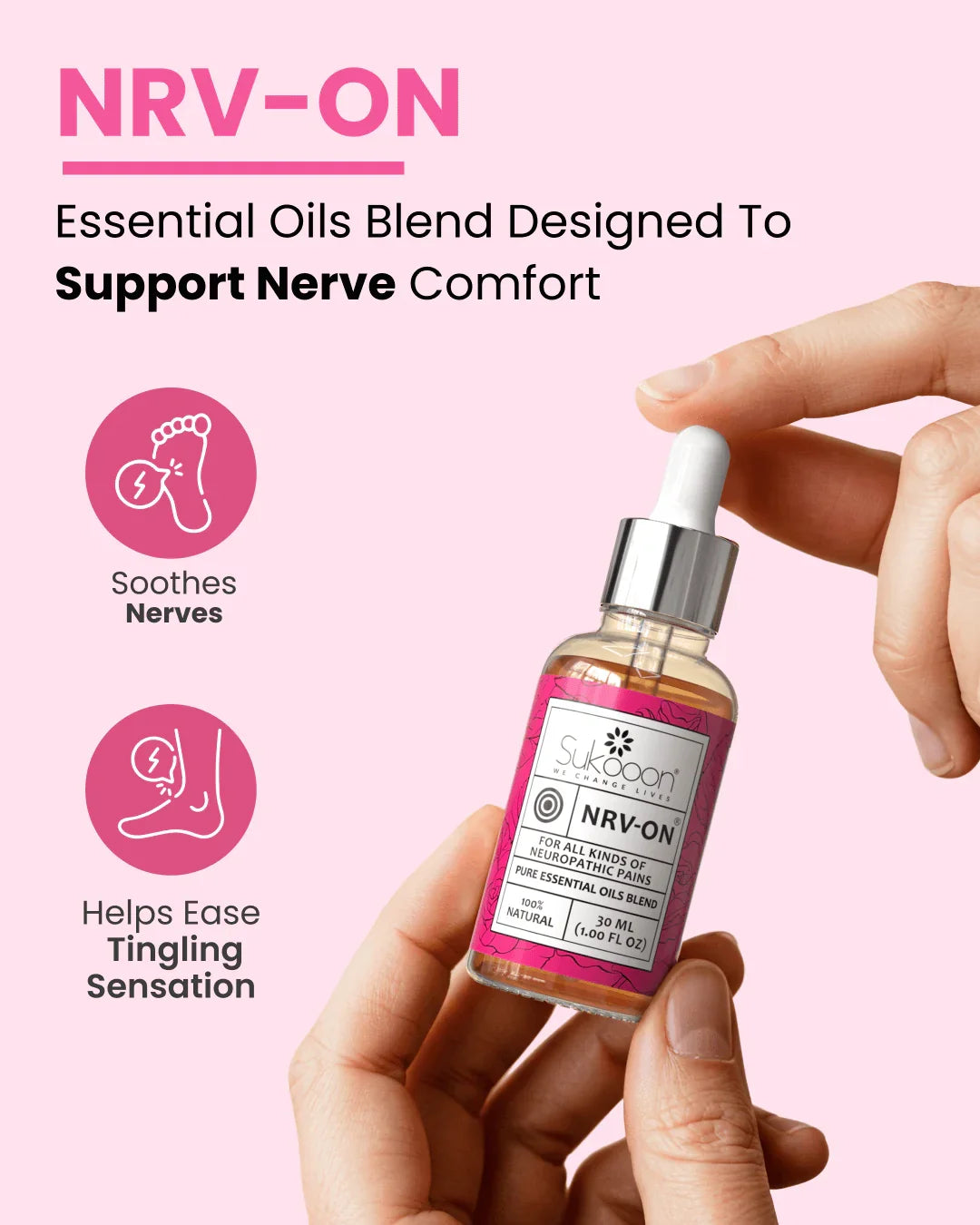 NRV-ON essential oils blend for nerve comfort, soothes nerves & eases tingling, 100% natural 30ml bottle