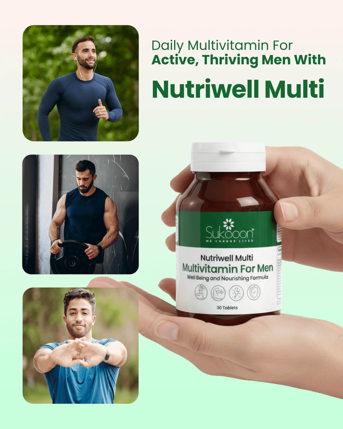 Nutriwell Multi multivitamin for men, daily wellness supplement with 30 tablets, ideal for active lifestyles