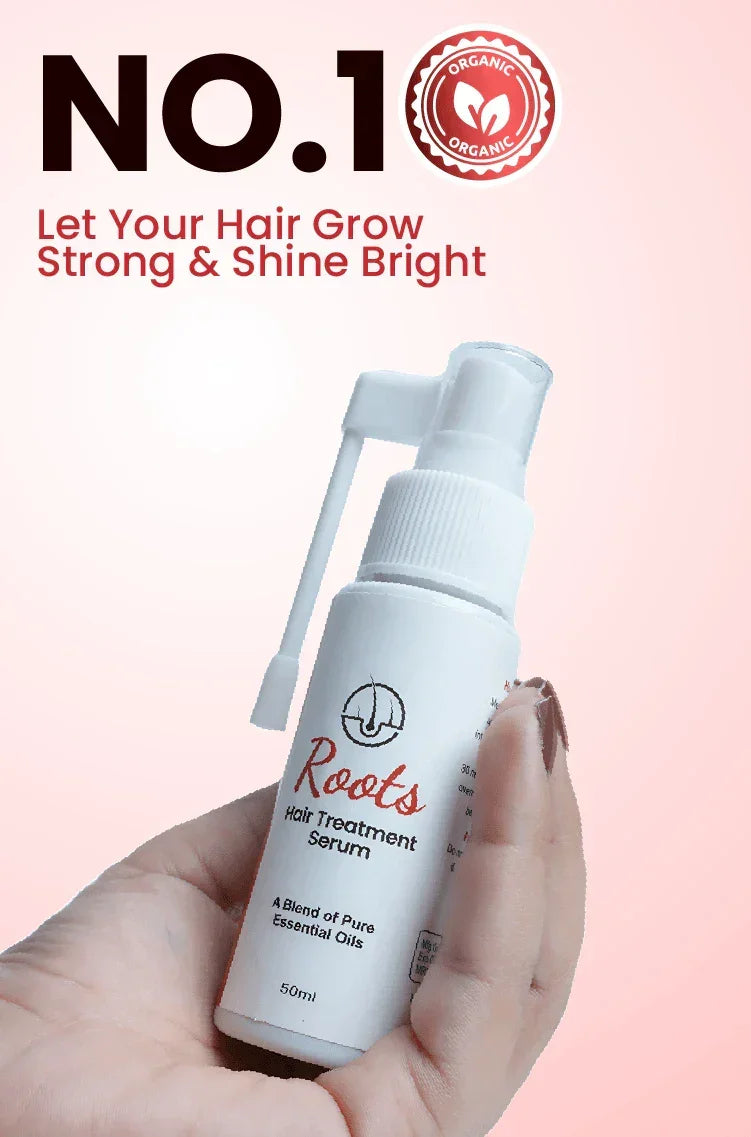 Roots Hair Treatment Serum with pure essential oils for strong, shiny hair growth — organic certified