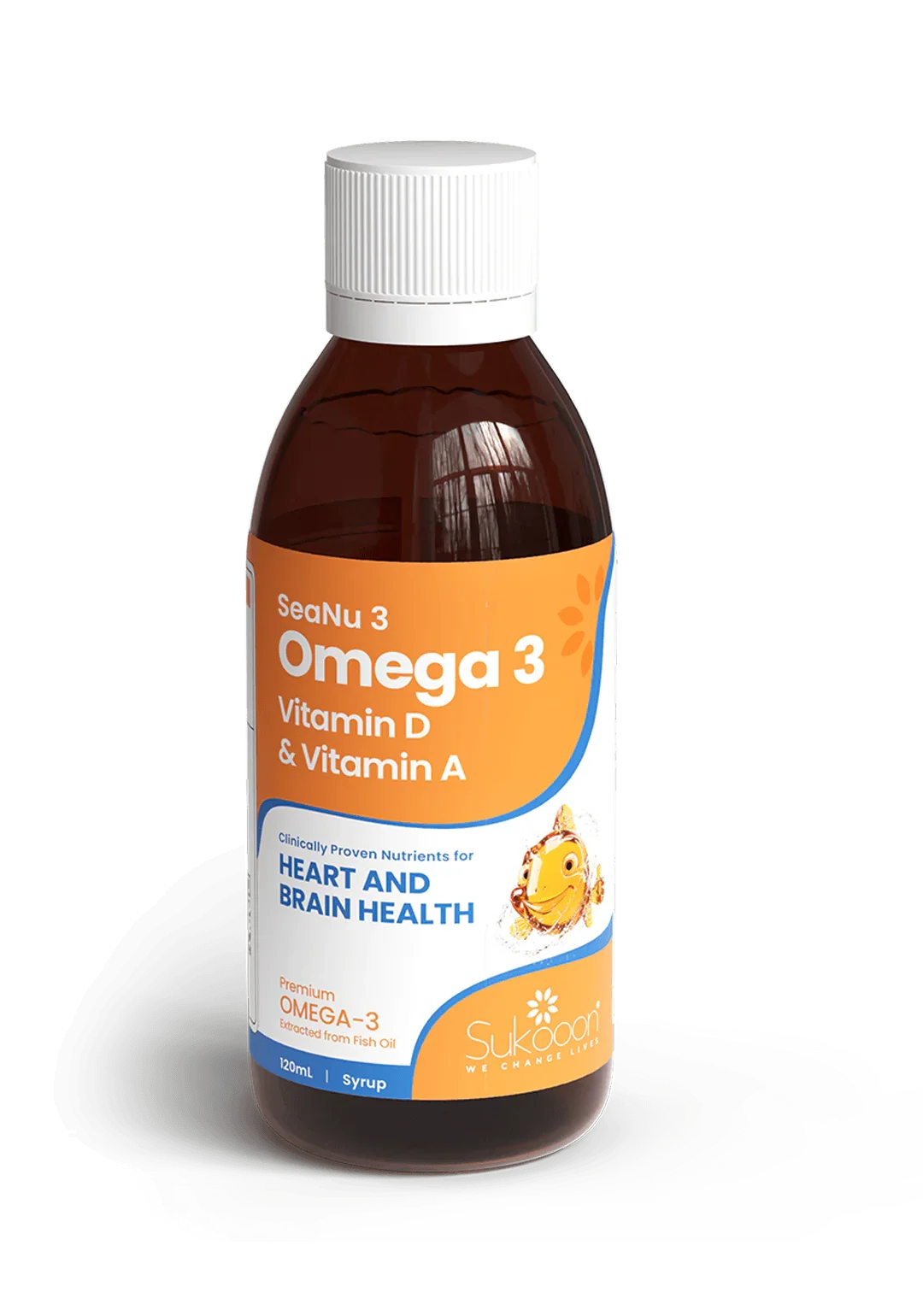 Omega 3 syrup with Vitamin D & A for heart and brain health, 120ml bottle