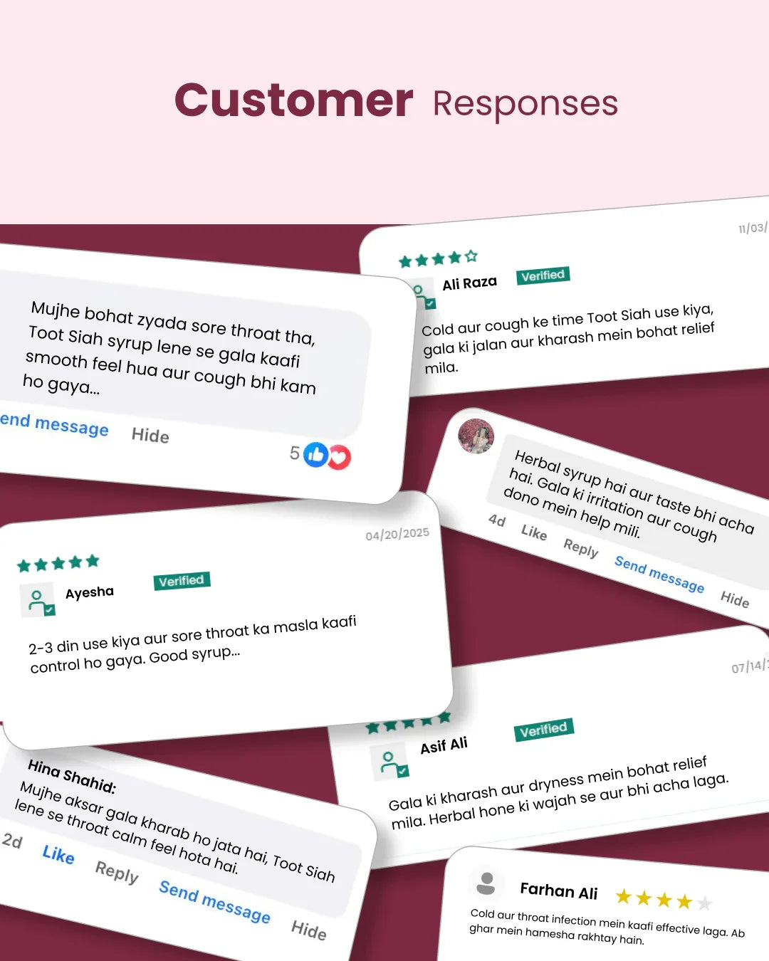 Customer reviews for herbal throat relief syrup, praised for soothing sore throat and cough relief