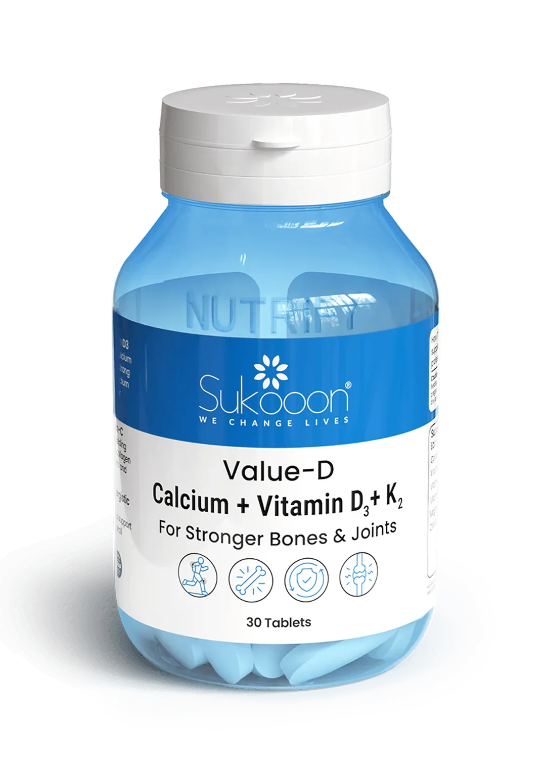 Sukooon Value-D Calcium + Vitamin D3 + K2 for stronger bones & joints, 30 tablets