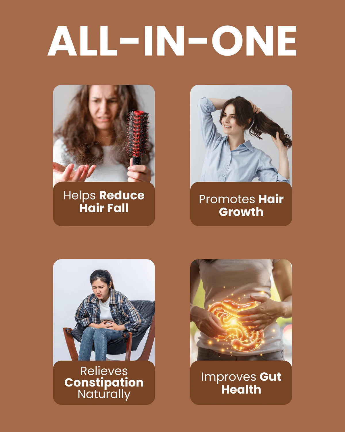 All-in-one natural wellness solution for hair growth, reduced hair fall, gut health, and constipation relief