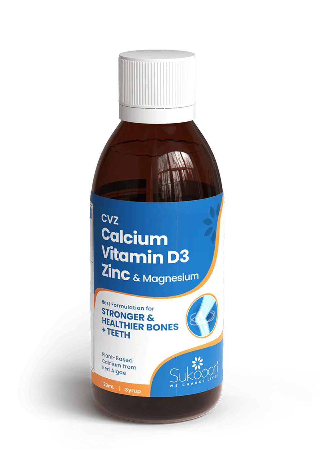 CVZ Calcium Vitamin D3 Zinc Magnesium syrup for stronger bones & teeth, plant-based formula
