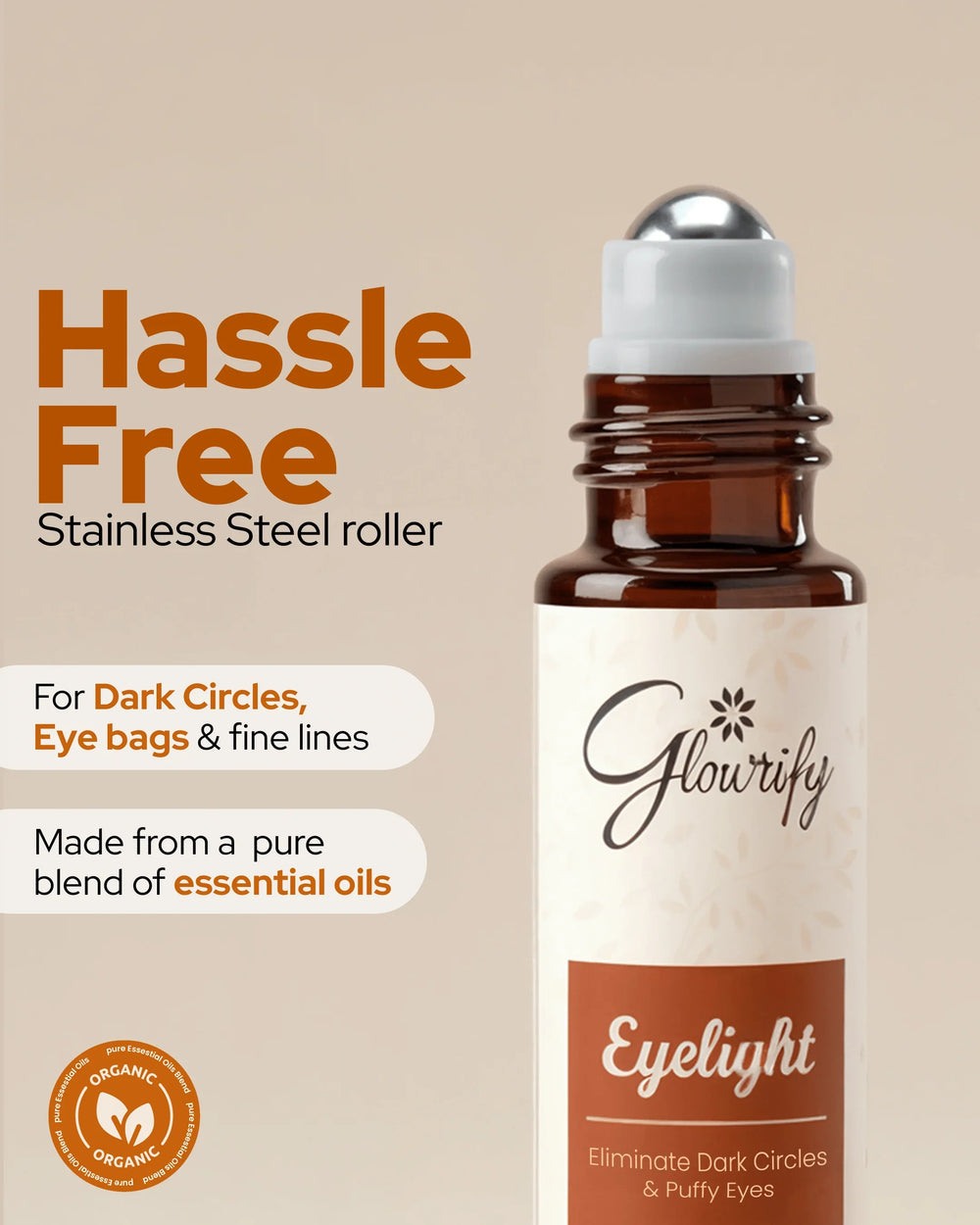 Eyelight essential oil roller for dark circles & puffy eyes with stainless steel applicator