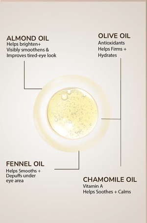 Natural eye oil blend with almond, olive, fennel & chamomile oils for brightening, firming, soothing