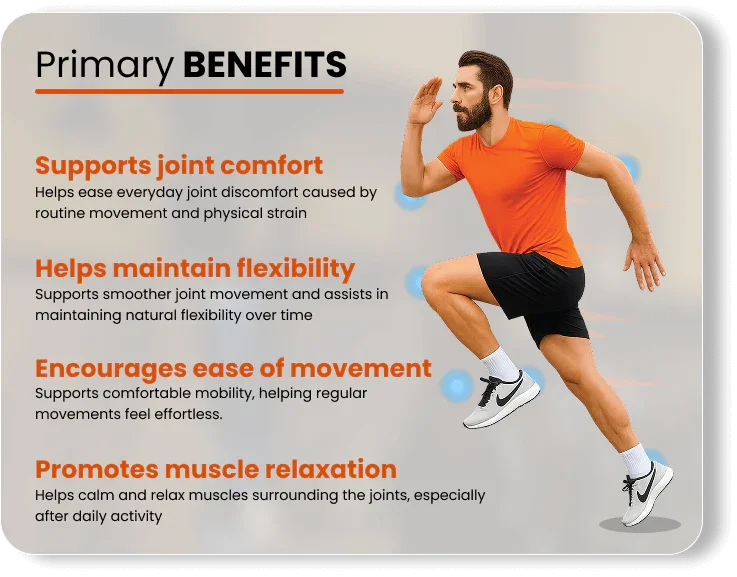 Man jogging highlighting joint comfort, flexibility, ease of movement & muscle relaxation benefits