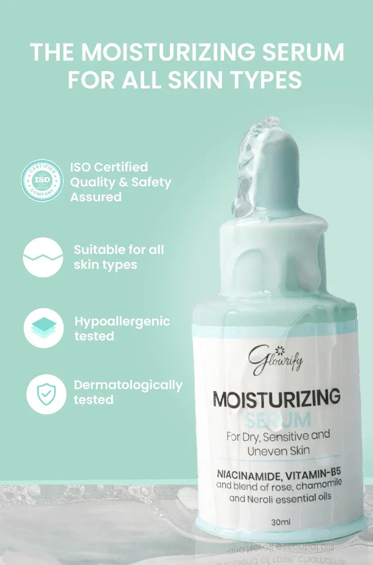 Glowrify Moisturizing Serum for dry, sensitive skin with niacinamide, vitamin B5 & essential oils, ISO certified