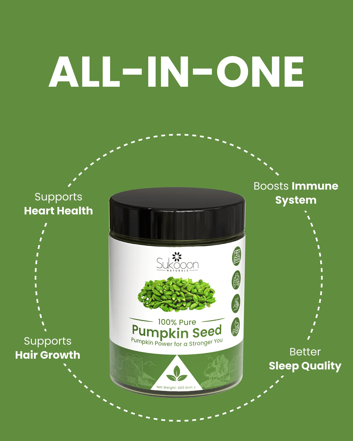 100% Pure Pumpkin Seed supplement for heart health, immune support, hair growth & better sleep