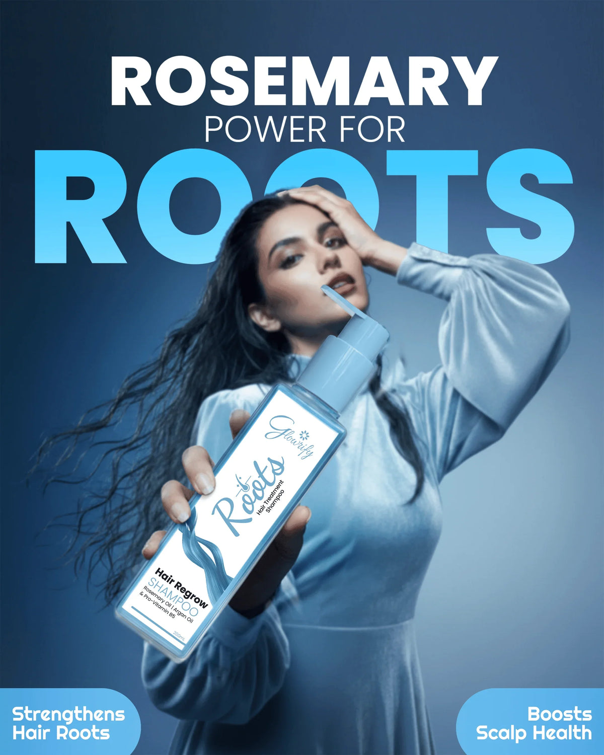 Rosemary hair regrow shampoo with argan oil & pro-vitamin B5 for stronger roots and scalp health