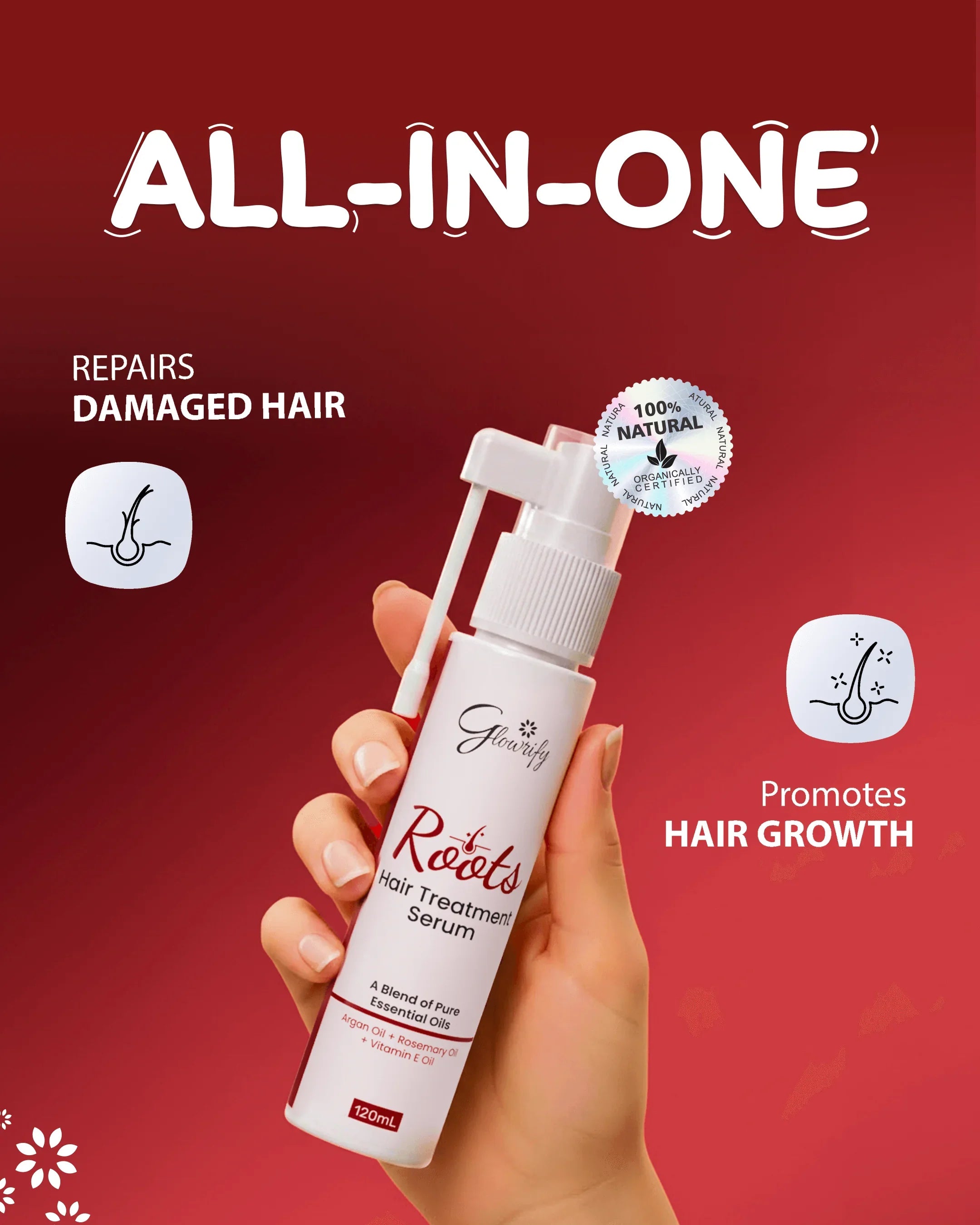 All-in-one natural hair treatment serum for repair and growth, 120ml with essential oils