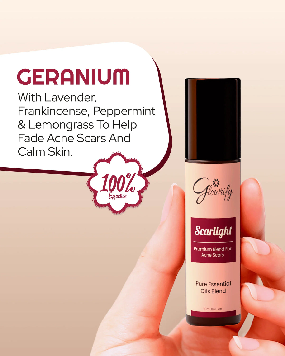 Geranium essential oil blend for acne scars, with lavender & peppermint, 10ml roll-on for calm skin