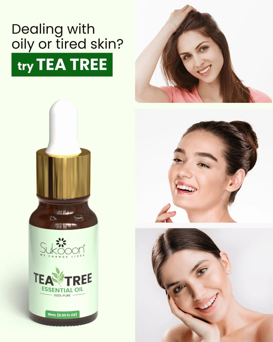 Tea tree essential oil for oily or tired skin, 100% pure, with glowing skin results