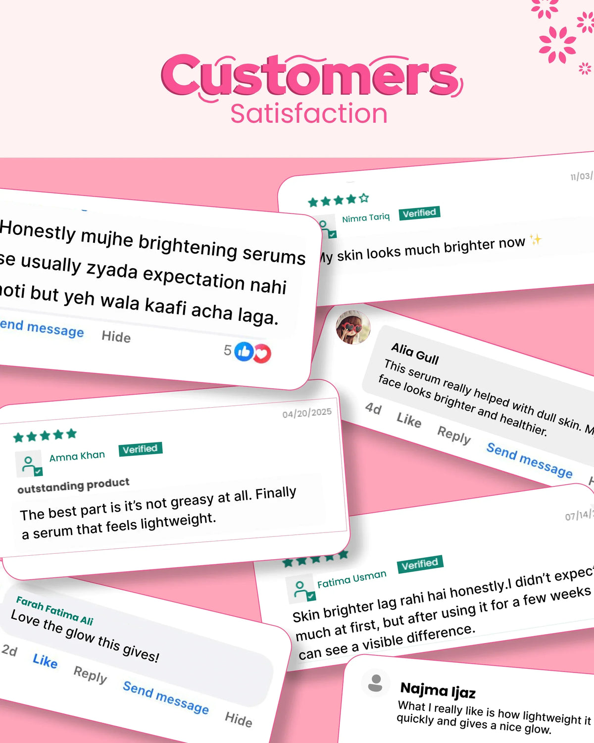 Customers praise brightening serum for glowing, lightweight skin — verified reviews highlight radiance & satisfaction